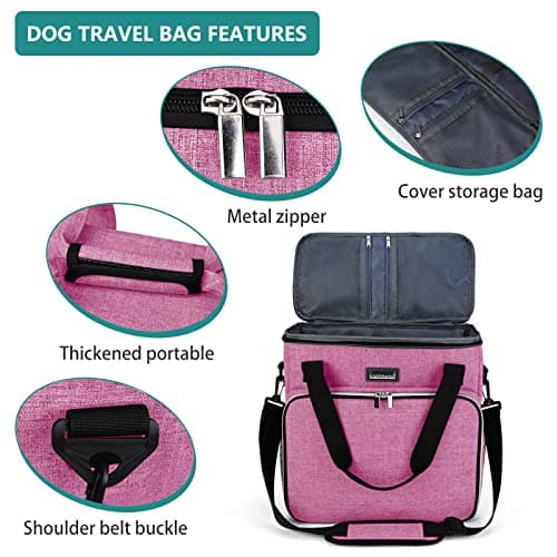 BAGLHER Dog Travel Bag, Pet Travel Bag (ALL Pet Travel Supplies), With 2 Pet Food Containers and 2 Collapsible Silicone Bowls; Essential Kits for Pet Travel Pink — view 4