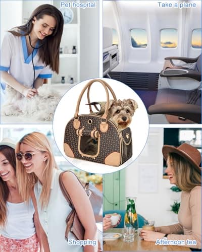 FREEAMG Dog Purse Carrier, water-resistant PU Leather Pet Travel Bag, Brown — view 5