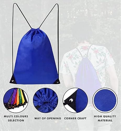 WFX Drawstring Gym Bag 2PCS String Bags Gym Sack Backpack PE Bags for Women Men Trainer Swimming Bag Travel Beach School Holidays Suitable for Sports,kids,Boys,Girls (Black and Blue) — view 4