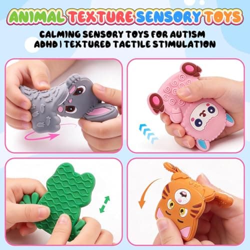 Bambebe 12 Pack Animal Texture Sensory Toys, Silicone Quiet Fidget Toys, Portable Travel Toys for Airplane Car Road Trip, Calming Stress Relief Gifts for Classroom — view 3