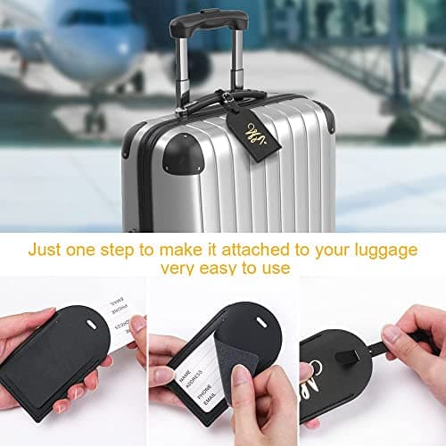 flintronic 2 Pcs Luggage Tags, Leather Baggage Labels, Suitcase ID Tag Set, Handbag Tag Labels Travel Accessories for Married Men Women Couples Wedding Travel Gift — view 5