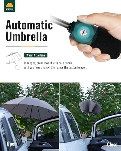 Chakipee Umbrella Windproof Strong Travel Compact Automatic Large Grey Folding Umbrellas for Wind and Rain Resistant - Portable 210T Fabric - 10 Ribs Durable For Mens Women Umbrella — view 5