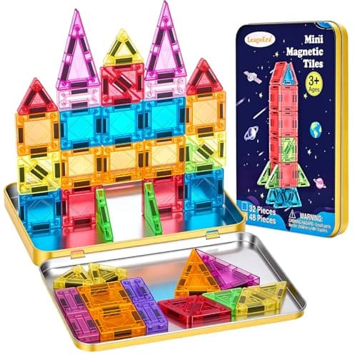 LeagoEra Mini Magnetic Tiles Toddler Toys, 48PCS Travel Magnetic Tiles Building Blocks Toy Plane Activities for Kids Ages 3 4 5 6 7 8 Years Old Boys Girls Gifts