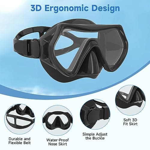 Findway Snorkel Mask,180°view Snorkelling Mask Adult & Junior, Diving mask Anti-Fog & Anti-UV Tempered Glass, Wide View Snorkel Mask, Easy Adjustable Strap Mask for Diving, Snorkelling and Swimming — view 3