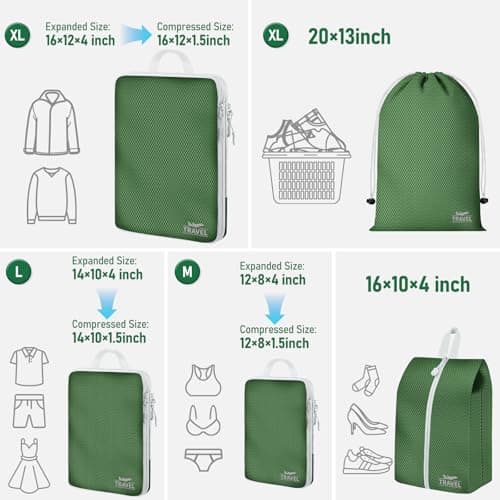 Compression Packing Cubes for Travel, Travel Essentials Luggage Organizer bags for Suitcase, Durable Compression Travel Packing Cubes for Carry on Backpack — view 3