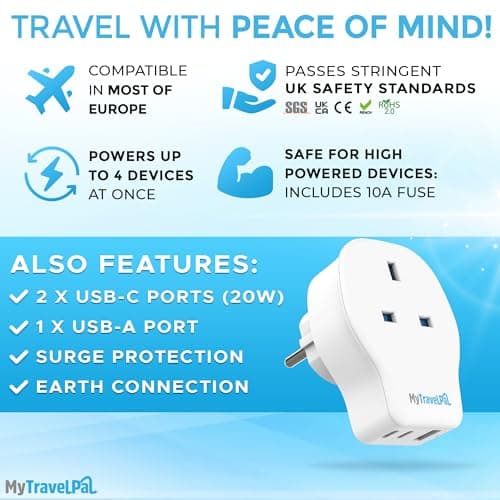 MyTravelPal 2 Pack UK to Europe 20W PD Travel Adapter with 2 x USB C — view 3