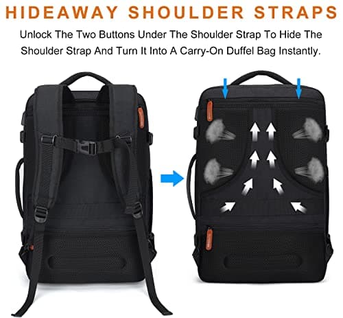 Carry on Backpack, Extra Large 40L Flight Approved Travel Backpack for Men & Women,Expandable Large Suitcase Backpacks With 4 Packing Cubes,Water Resistant Luggage Daypack Business Weekender Bag,Black — view 4