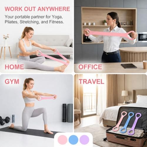 3-Pack 8-Shaped Resistance Bands Arm Back Shoulder Exercise Elastic Rope with Handles for Yoga Pilates Stretching Fitness Band for Women and Men Home, Office & Travel Fitness Training Workout — view 5