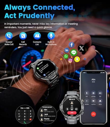 FitVigor Military Smart Watch for Men, 1.53" Fitness Tracker with 1000 mAh Ultra-Long Battery/Flashlight/Bluetooth Calling/Health Monitor / 120+ Sports Modes / IP68 Waterproof for iOS Android, Black — view 5