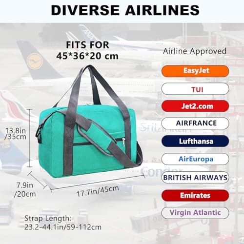 for Easyjet Airlines Cabin Bag 45x36x20 cm Underseat Travel Foldable Duffel Bag Holdall Tote Bags Overnight Carry on Luggage for Women and Men(30L, Teal) — view 2