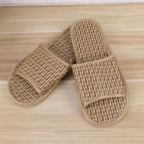 Ciieeo Breathable Comfortable Bamboo Slippers for Women, Khaki Weave Sandals Thick Bottom, Creative All-Match Design for Home and Going to Beach, 1 Pair — view 2