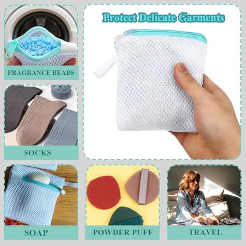 YFTRFR 6 Pack Small Laundry Bag, Mini Anti-Sticking Storage Bag Thick Mesh Zipper Closure Reusable for Protect Delicate Garments, Home, Hotel, Outdoor Travel, Wash Socks, Gloves(5 Color) — view 6