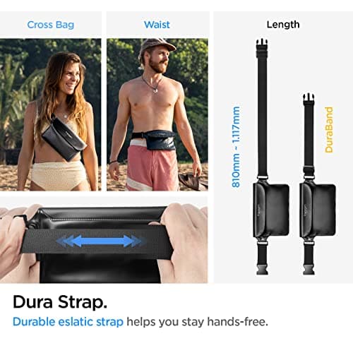 Spigen Aqua Shield Waterproof Dry Bag and Waterproof Phone Pouch, [Quad Seal Tech] IPX8 Bags with Adjustable Waist Strap for Ski, Snowboarding, Swimming, Paddle Boarding, Fishing, and Kayaking - Black — view 4