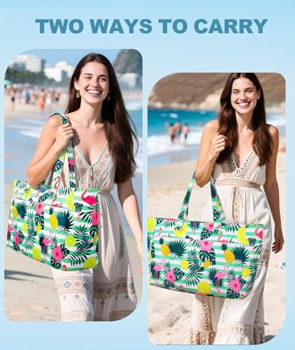 ISEYOU Extra Large Beach Bag, Waterproof Beach Bags with Zip, Lightweight Foldable Beach Tote Bags, Large Capacity Multi-Pocket Beach Bags for Women, Perfect for Pool Shopping Travel Vacation Gym — view 5