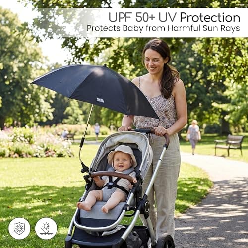 Universal Pushchair Parasol, Baby Pram Umbrella Stroller & Buggy - Black — view 2