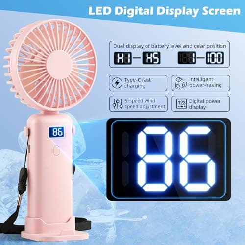 VZZNN Mini Portable Fan Handheld 12 Pack Small Cooling Fans High 5-Speed Rechargeable Fan For Travel, Office, Eyelash Drying, Lightweight, For Beach, Camping, Indoor Outdoor Use (Pink — view 3