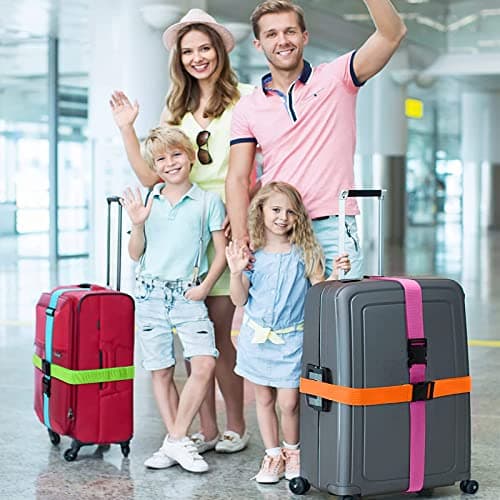 Aulese 4 Pack Luggage Straps, Adjustable Suitcase Straps with Luggage Labels, Easy to Spot Luggage Straps for Suitcases, Travel Accessories Band Luggage Belt for Baggage (4 Colours) — view 2