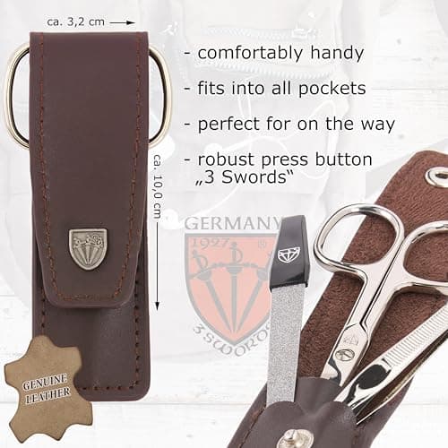 3 Swords Germany - brand quality 3 piece manicure pedicure grooming kit set for professional finger & toe nail care scissors file genuine leather case in gift box, Made by 3 Swords (005243) — view 4
