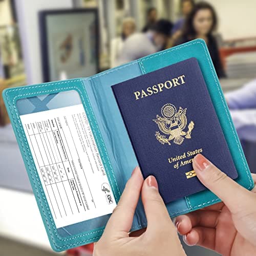 Eoehro Unisex Adult Passport and Vaccine Card Holder Combo, Simplicity, Ak-turquoise, Faux Leather, Waterproof, Lightweight, Compact — view 2