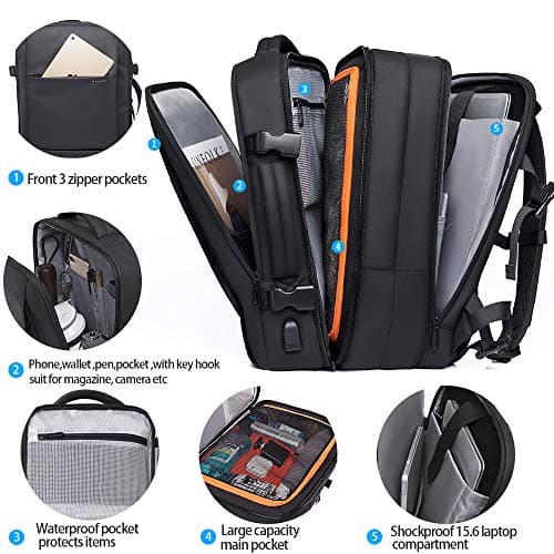 BANGE Travel Backpack,Flight Approved Carry On Backpack for Travel Bag, Water Resistant Durable 17-inch Laptop Backpacks,Large Business Weekender Luggage Backpack for Men women (blackL(with3cubes)) — view 2