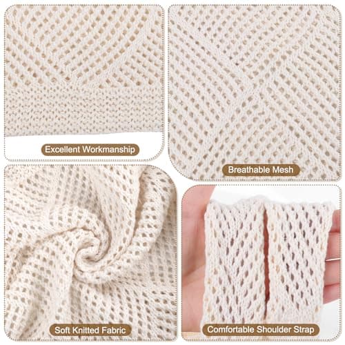 TIECHI Woven Beach Bag - Retro Hollow Crochet Tote Bag for Women, Summer Boho Mesh Beach Bags for Holiday Daily Work Shopping Travel (Beige) — view 6