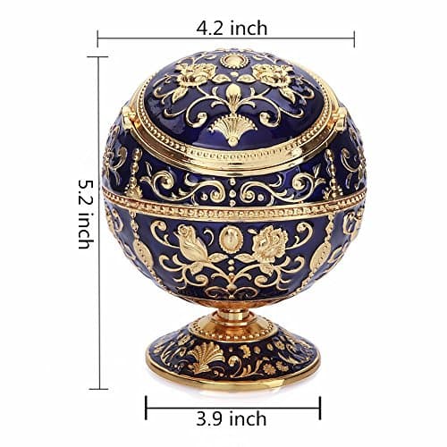 Malayas Vintage Windproof Cigar Ashtray with Lids Metal Portable Cigarette Ashtray and Odor Eliminator for Outdoors and Indoors Use, Hand Stamped Pattern Nice Gift for Men and Women (Navy Blue) — view 3