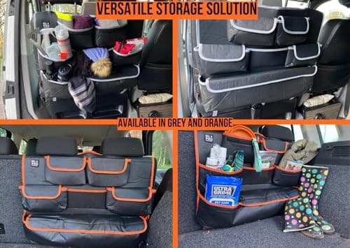 OLPRO Rear Double Car Seat Organiser – Orange – Back Seat Storage with Closable Pockets, Mesh Panel & Easy Install – Car Seat Organiser for Kids, Long Journeys, Vans, Motorhomes — view 4