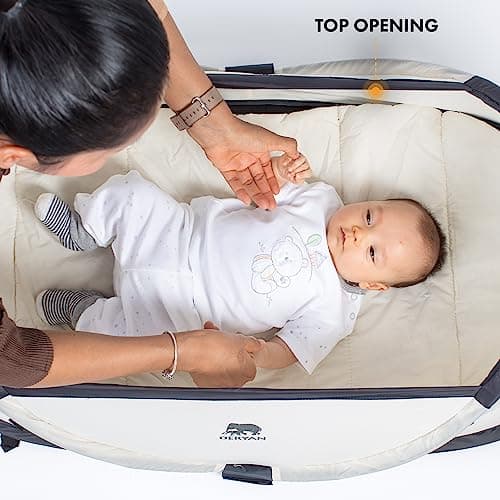 DERYAN Infant Baby Bed - Pop Up Travel Bed - from birth to 1.5 years - Light & Compact - Set up within 2 seconds - incl. Mosquito Net & Travel Bag - 98x60x32cm (Cream) — view 5