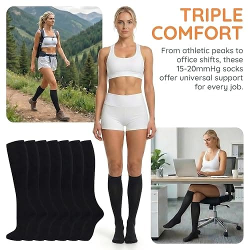 Odtmger Compression Socks（7 Pair for Women & Men Circulation 20-30mmhg Knee High Sock is Best Support for Athletic Running,Cycling — view 5