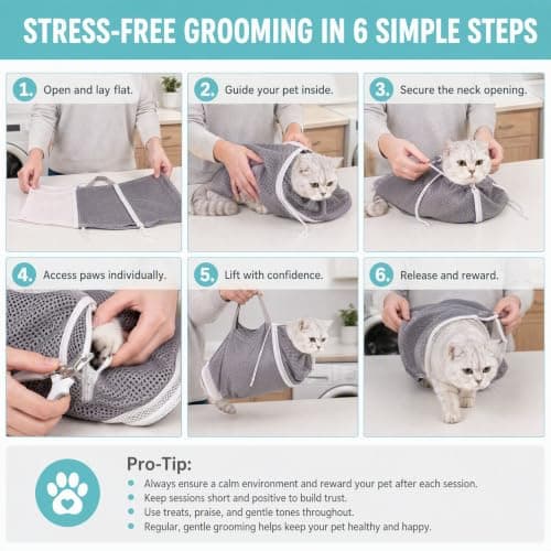 Adjustable Cat Bathing Bag and Grooming Restraint Mesh, Anti-Bite & Anti-Scratch Breathable Pet Shower Net for Nail Trimming, Ear Cleaning, Medicine Taking, Durable Cat Wash Bag for Small Medium Cats — view 6