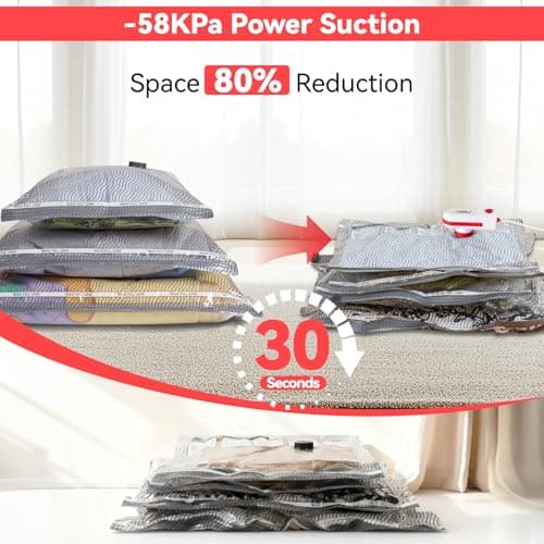 VACKFOX 12 Pack Vacuum Bags for Travel with USB & TYPE C Pump,Compression Packing Cubes for Luggage,Carry-on Space Saver Vacuum Seal Bags&Vacuum Storage Bags for Vacation(Red) — view 2