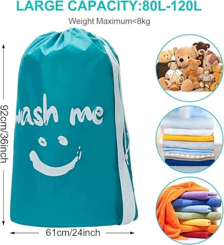 CJWLKJ 2 Pack XL Travel Laundry Bag with Strap, Dirty Clothes Organizer, Carry Up to 4 Loads of Laundry, Easy Fit a Laundry Hamper or Basket, Sky Blue and Blue — view 3
