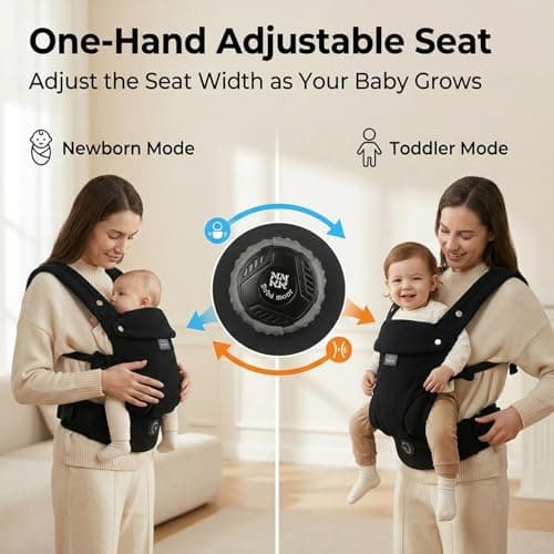 Bebamour Ergonomic Baby Carrier for Newborn to Toddler, Adjustable Seat Width with One-Hand Knob, Front & Back Carry Infant Carrier, Soft Cotton & Breathable Mesh, 3.6–14.9kg, 4–36 Months, Beige — view 2