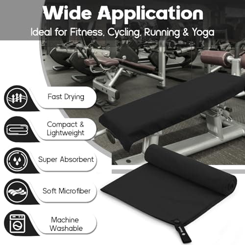 Sinand Microfibre towel 2 Pack |160x80cm+80x40cm| Ultra Lightweight Gym Towel, Quick Dry Microfiber Towels for Sports Travel Camping Beach Swimming (Black) — view 2