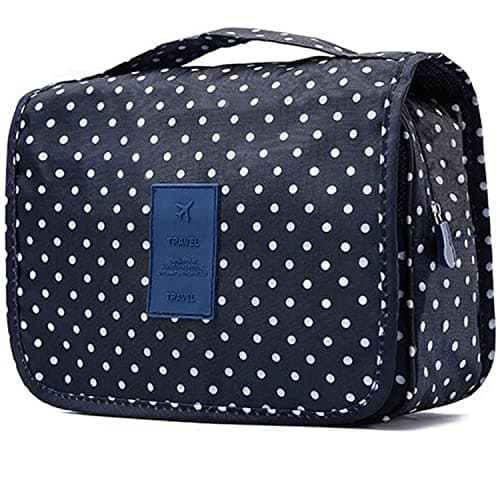 Travel Toiletry Bag, Hanging Toiletries Wash Bag Makeup Cosmetic Organizer Bags for Women Girls Kids Waterproof Foldable (Polka Dots)