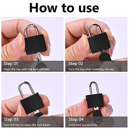 Flintronic 3 Pack Suitcase Lock with Key Small Padlock Luggage Lock Travel Lock Backpack Lock, Color Metal Padlock with Key, Small Padlock for Travel Backpack Play Fitness, Black — view 6