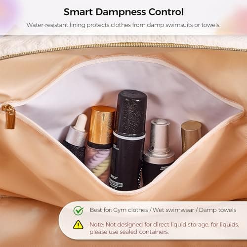 Gloppie 39L Foldable Travel Duffel Bag - Waterproof Gym Holdall & Mum Hospital Bag for Women Weekend Overnight Carry on Tote Bag with Shoes Compartment & Makeup Bag, 2 Pcs Set (Beige) — view 5