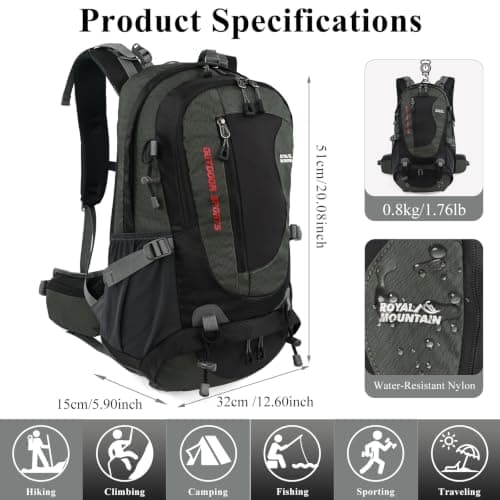 Hiking Backpack 35L, Waterproof Travel Rucksack with Shoe Compartment, Grey — view 2
