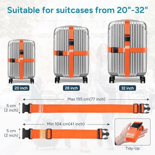 travel inspira Luggage Strap 2 Packs, Travel Suitcase Straps (Orange) — view 2