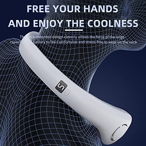 MOREASE Neck Fan, Portable Neck Fan Rechargeable Personal Fan, 3000mAh USB Wearable Hands Free Fan, 4+1 Speeds Cooling Fans, Leafless Hanging Bladeless Mini Neck Fan for Women Men Outdoor (W+) — view 3