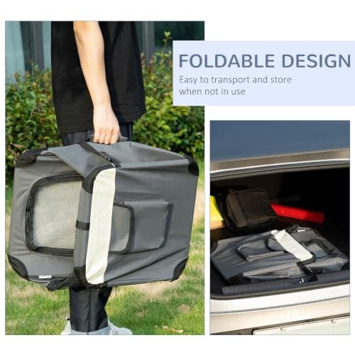 PawHut 60cm Foldable Pet Carrier for Miniature Dogs Cat Carrier Grey — view 6