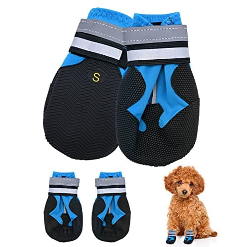 Jodsen Dog Boots, Set of 4 Waterproof Dog Shoes with Reflective Straps Anti-Slip Sole Outdoor Paw Protectors Puppy Shoes for Small Medium Dogs Autumn Winter (Blue, S)
