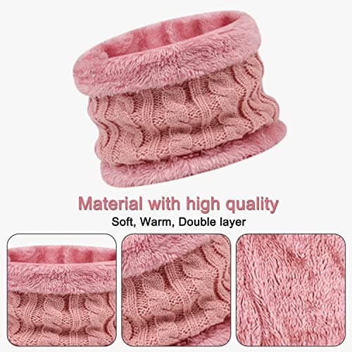 Baynetin 3Pcs Kids Winter Beanie Hat Scarf Gloves Set for 1-5 Years Old Boys Girls. Winter Accessories Sets for Children Outdoor Sports, Knit Thick Warm Fleece Lined Thermal Sets (Pink) — view 4