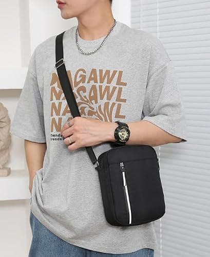Aucuu Men's Shoulder Bag, Oxford Crossbody Bag, Waterproof Men's Small Side Bag, Casual Handbag, Messenger Bag with Zipper and Adjustable Strap, Lightweight Chest Sling Bag for Daily Use, Work, School — view 3