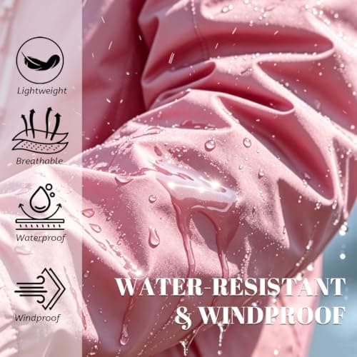 DOINEUFL 2 Pack Womens Lightweight Waterproof Jacket Ladies Rain Coats Packable Pac A Mac Windbreaker for Running Cycling Hiking (UK, Alpha, XL, Regular, Regular, Pink + Black) — view 3