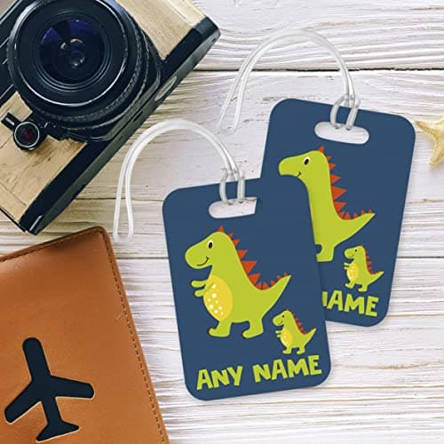 PLT232 Personalised Any Name Dinosaur Novelty Funny Unique Designer Gift Glossy Plastic Suitcase Luggage Tag — view 2