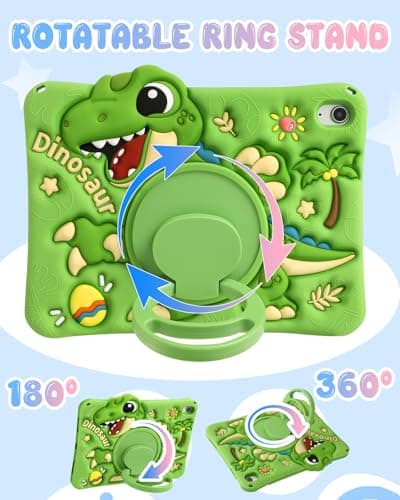 Kokaade for iPad 10th Generation/A16 Case - Soft Silicone with Shoulder Strap & Rotating Stand Cute Cartoon Dinosaur for Boys Girls Teens for iPad 11th Generation 11 Inch 2025 — view 3