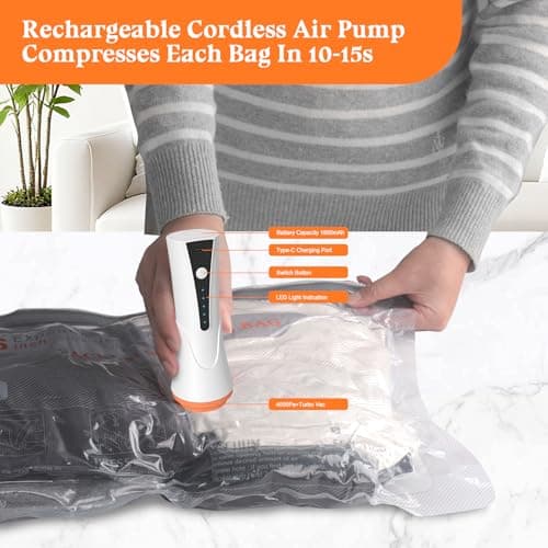 Vacuum Storage Bags for Travel with Electric Pump - 12 Pack Vacuum Seal Bags for Clothing, Blankets, Bedding, Seasonal Storage, 85% Space Saver Compression Packing Bags for Suitcase and Luggage — view 2