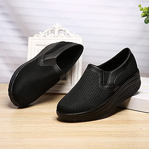 Women Slip on Walking Work Shoes Wedge Platform Trainers Mesh Upper Tennis Shoes Ladies Athletic Running Shoes Breathable Sneakers Air Cushion Slip-On Walking Shoes UK Size Orthopedic Shoes Black — view 5