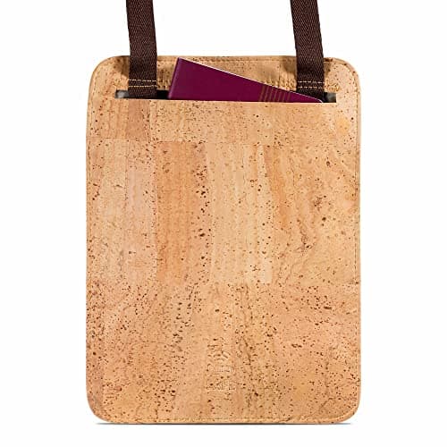Corkor Cork Travel Neck Wallet - Vegan Slim Passport Holder RFID Blocking Travel Pouch to Protect Cash, Credit Cards and Travel Documents, Light Brown, Neck Wallet — view 3